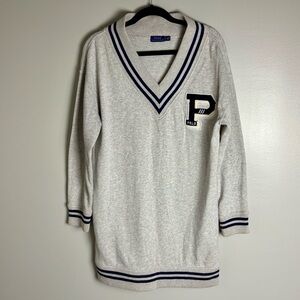 Polo by Ralph Lauren Light Gray V-Neck Varsity Letterman‎ Sweatshirt Dress Small